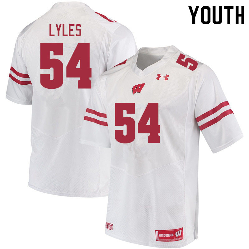 Youth #54 Kayden Lyles Wisconsin Badgers College Football Jerseys Sale-White - Click Image to Close